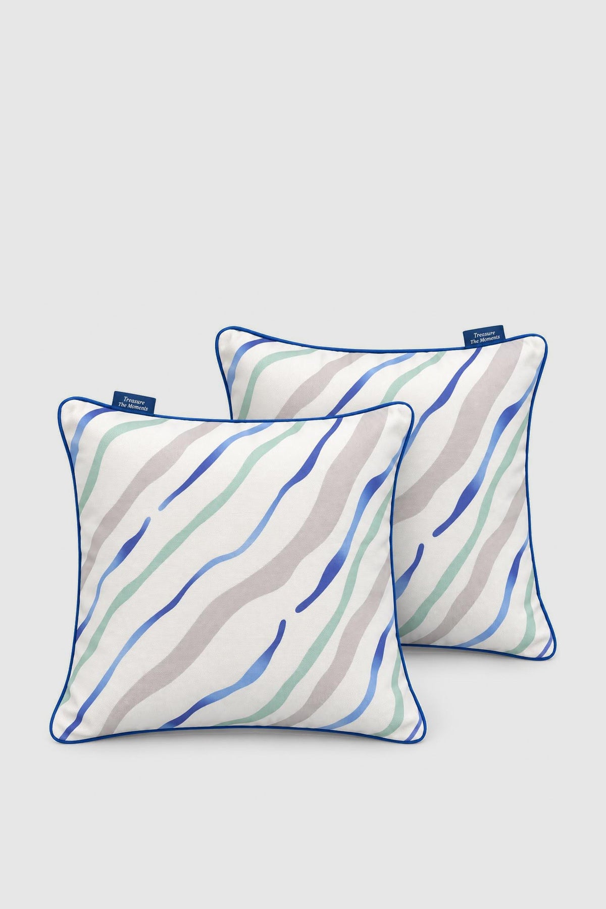 Angel white wave pillow 50x50 with blue and teal stripes, view 3