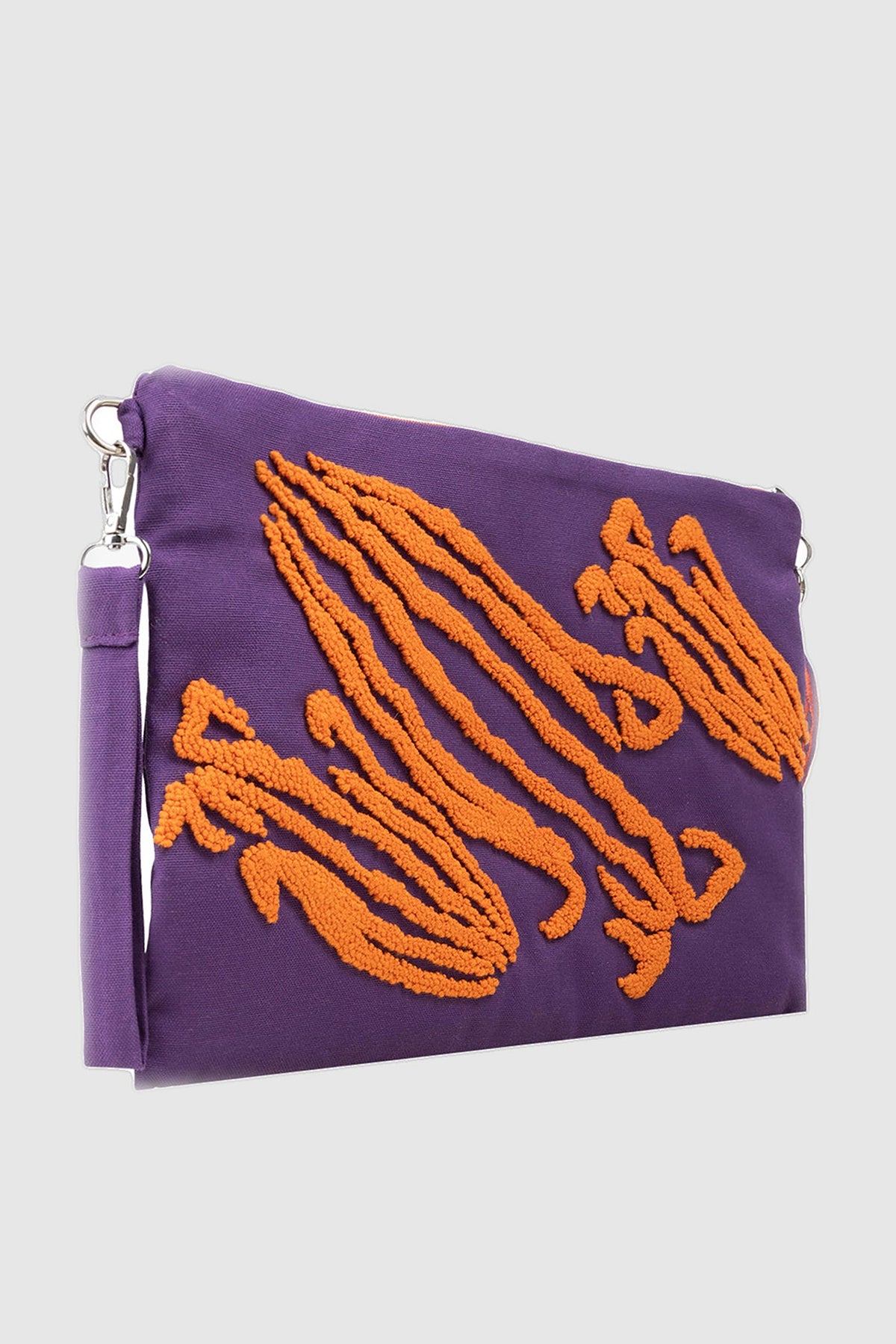 Coral Candy burgundy woven clutch with orange seahorse embroidery, view 7