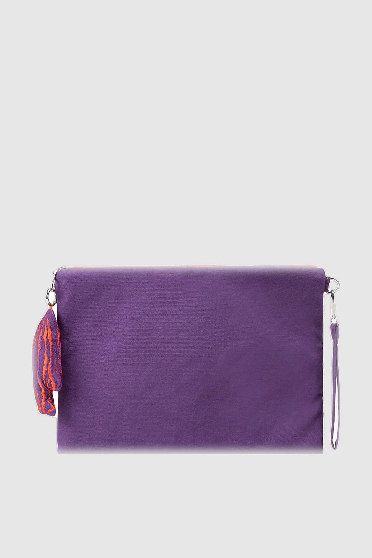 Coral Candy burgundy woven clutch with orange seahorse embroidery, view 3