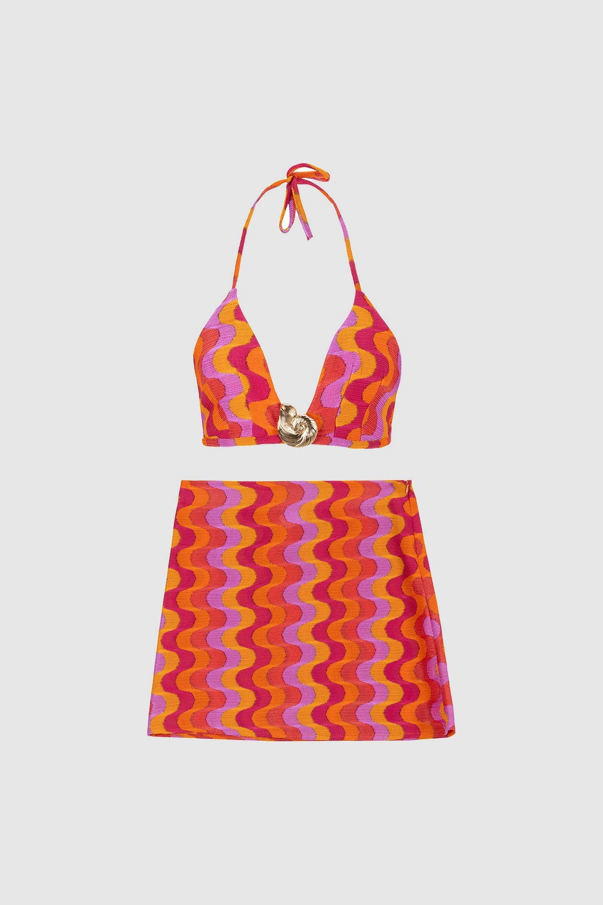 Coral Candy coral and pink halter crop top and mini skirt set, view 12