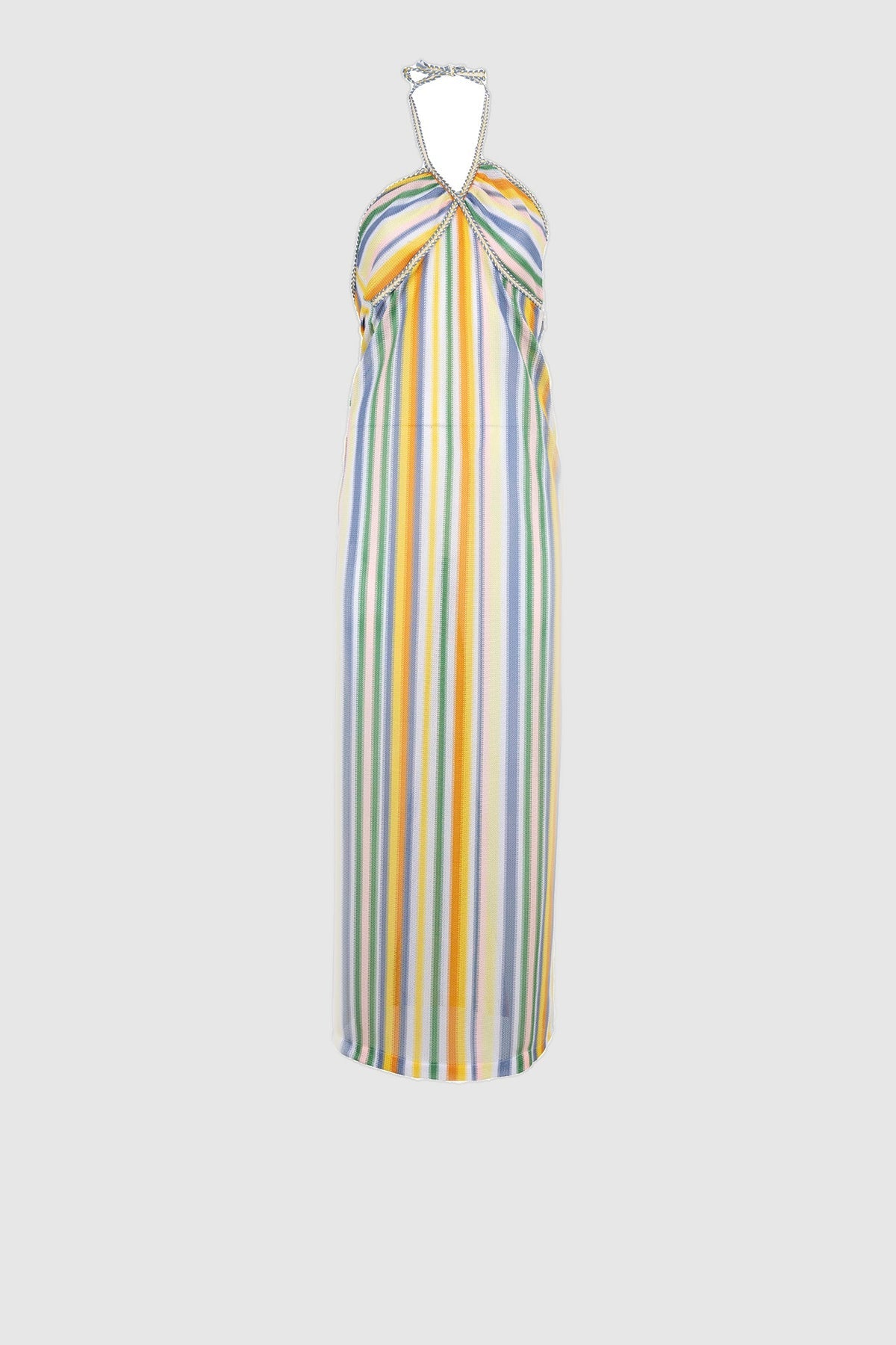 Colorful multicolour striped halter maxi beach dress, view 5