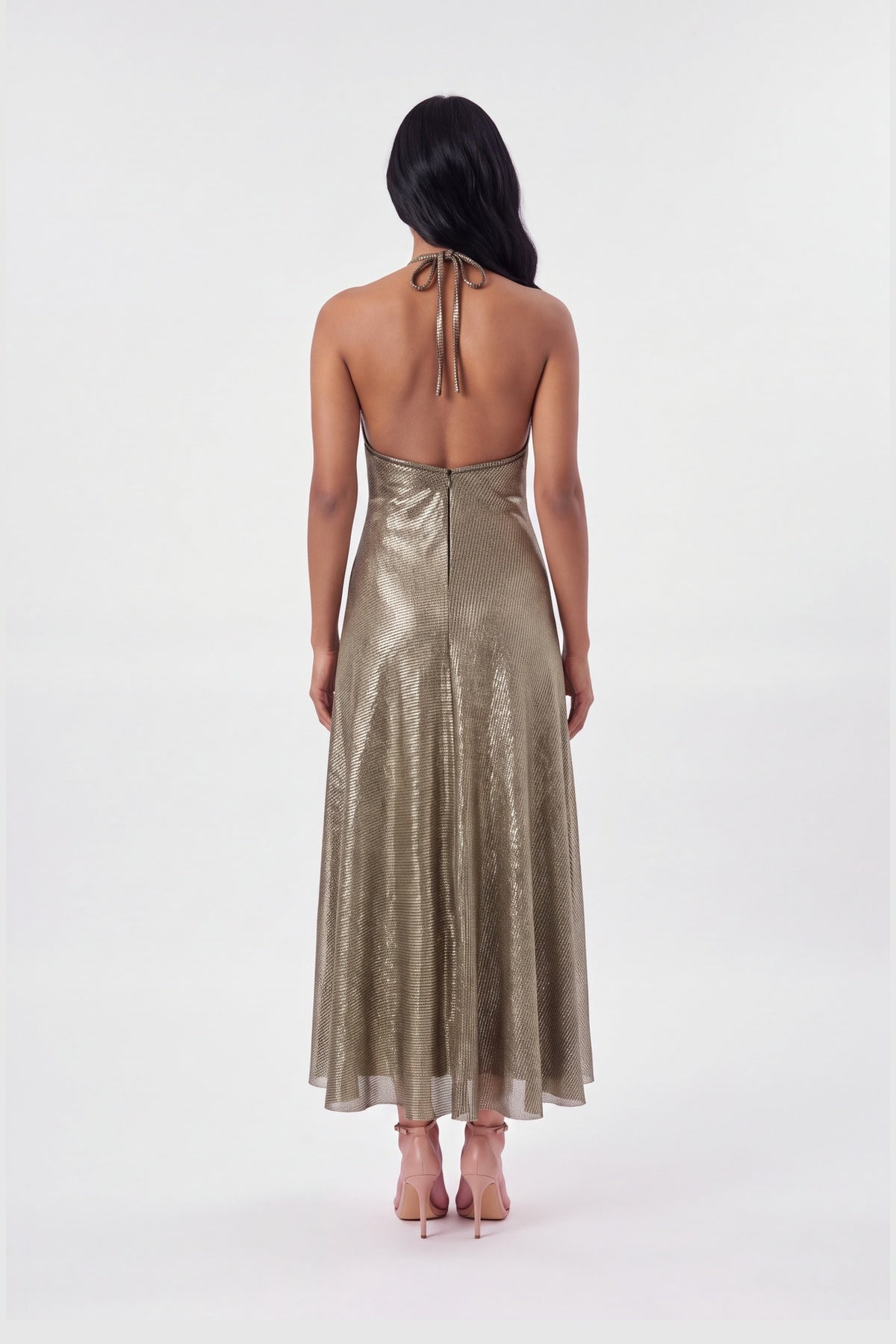 Gold shimmer mini night dress with V-neck, view 4