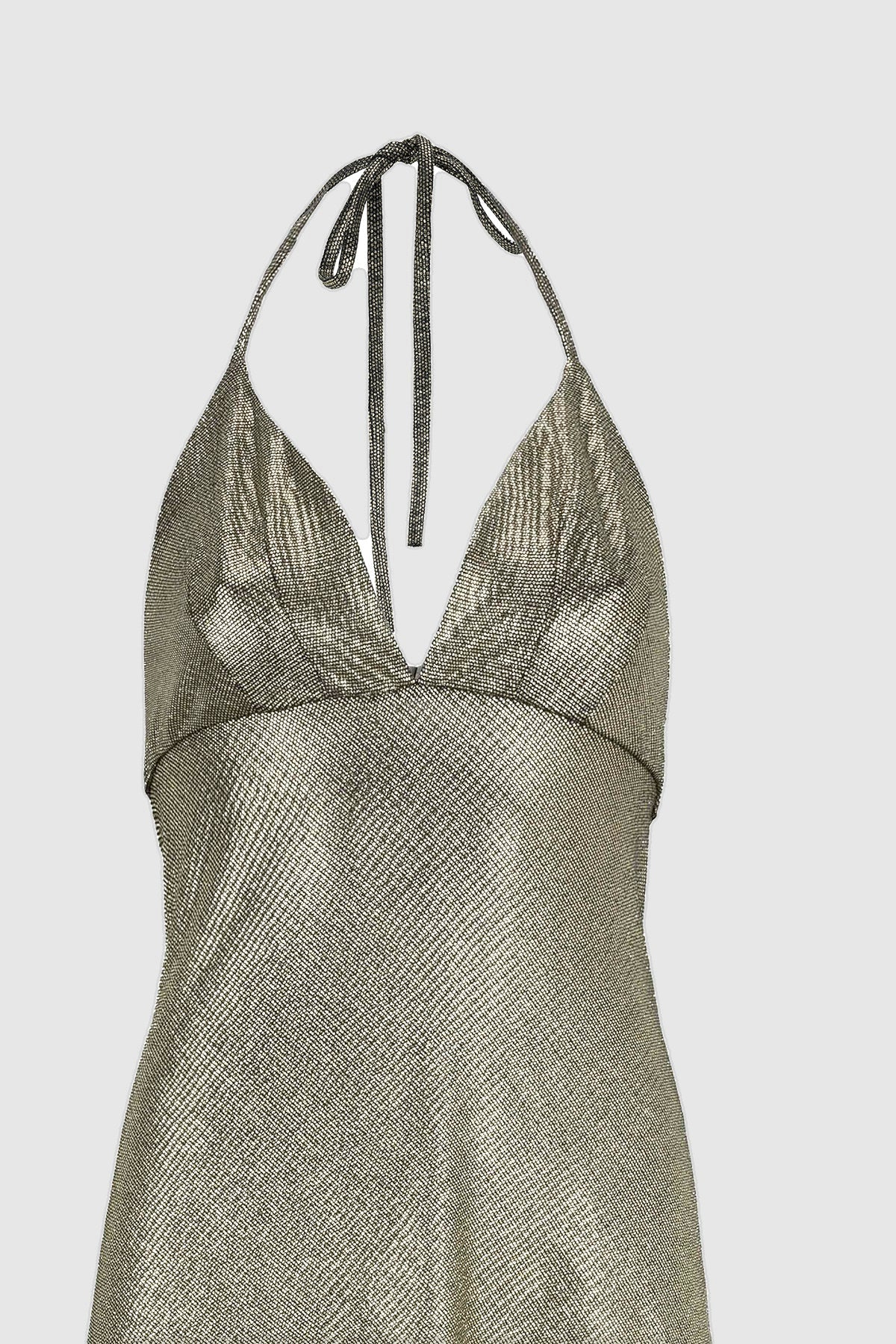 Gold shimmer mini night dress with V-neck, view 3