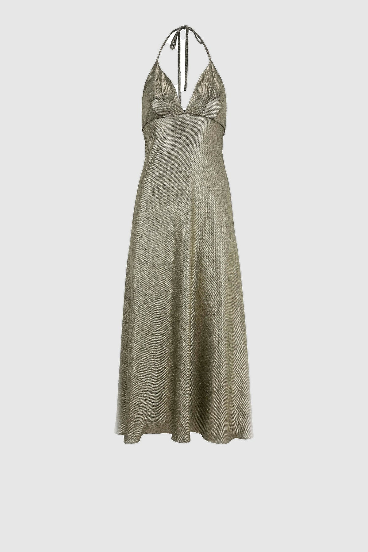 Gold shimmer mini night dress with V-neck, front view