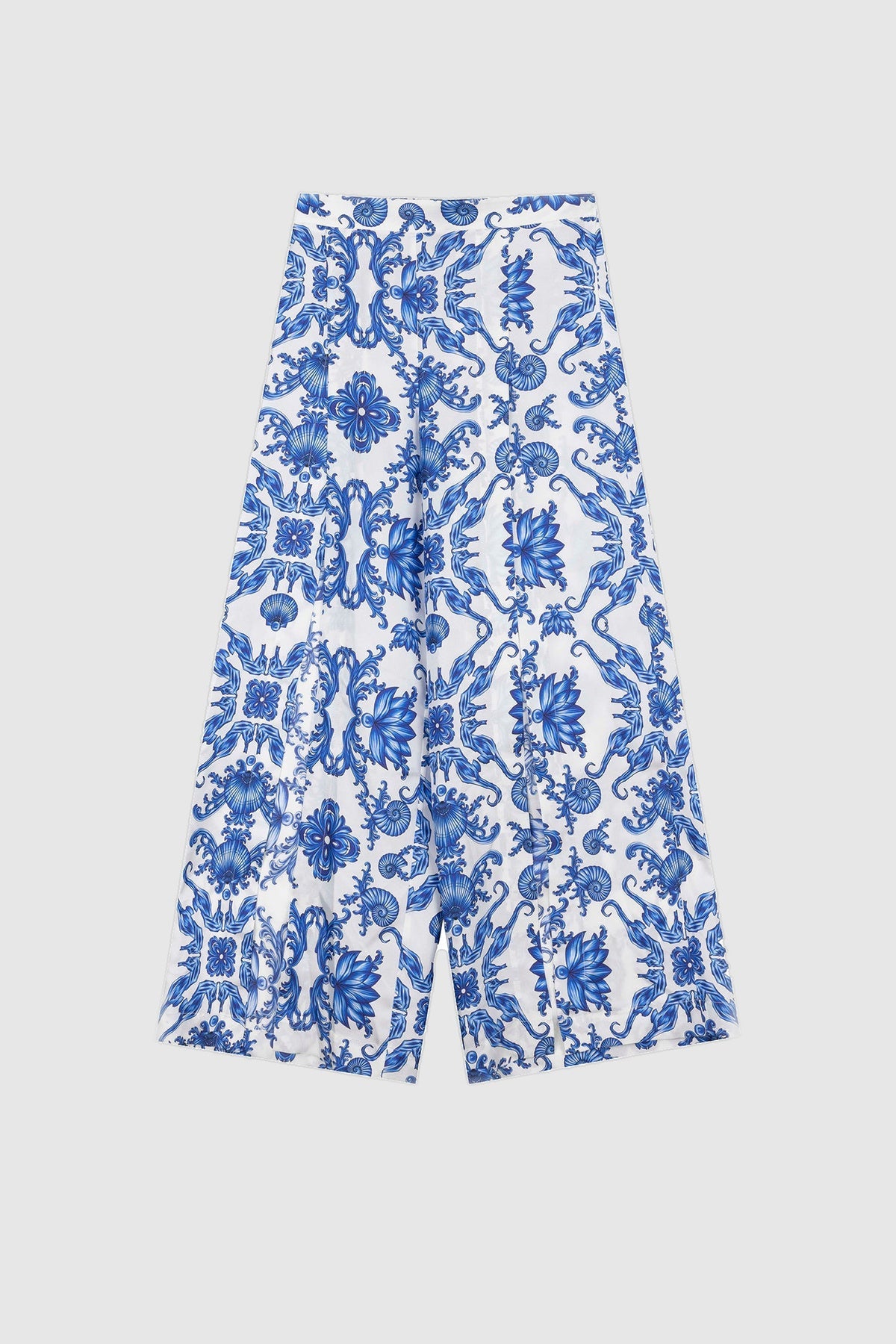 Blue Blanc blue and white wide-leg tile print pants, view 8