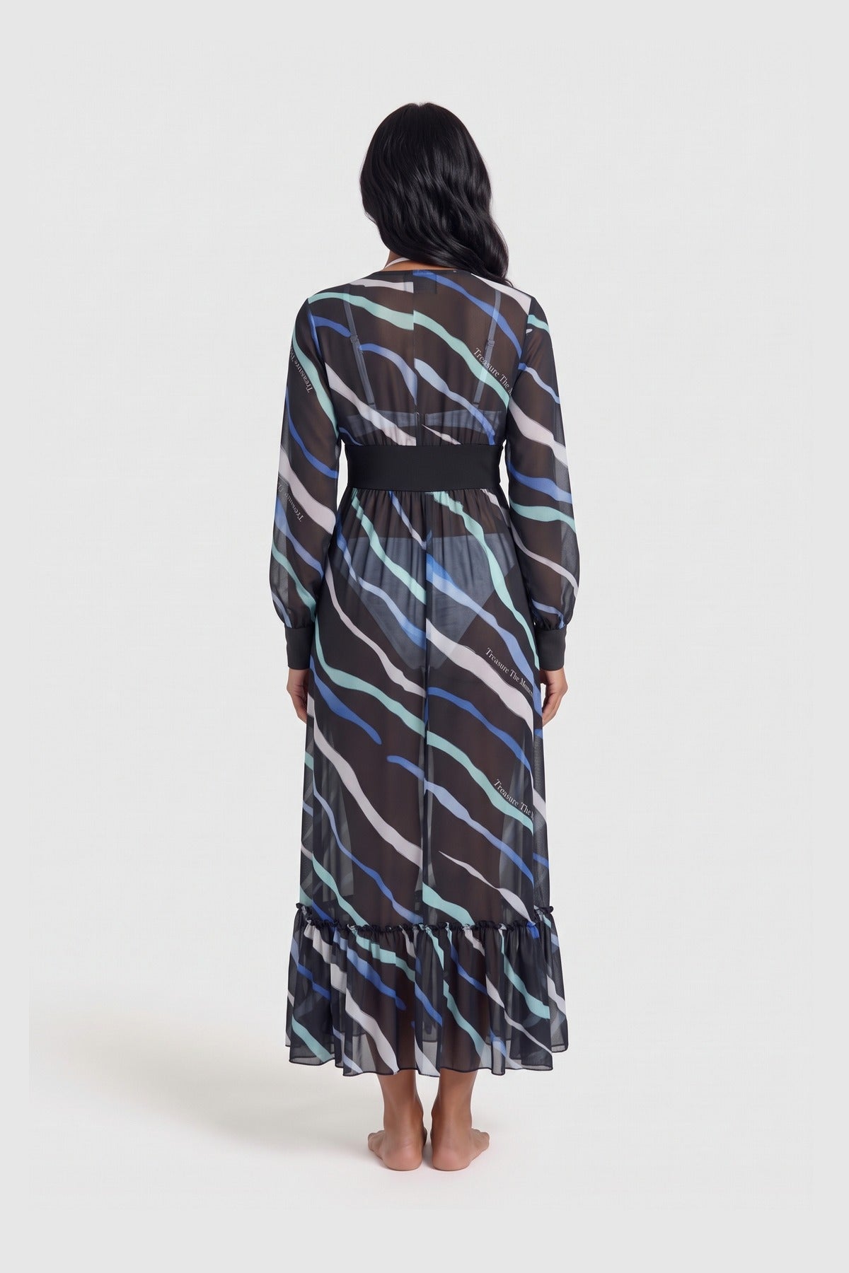 Angel black and white striped long kimono, view 5