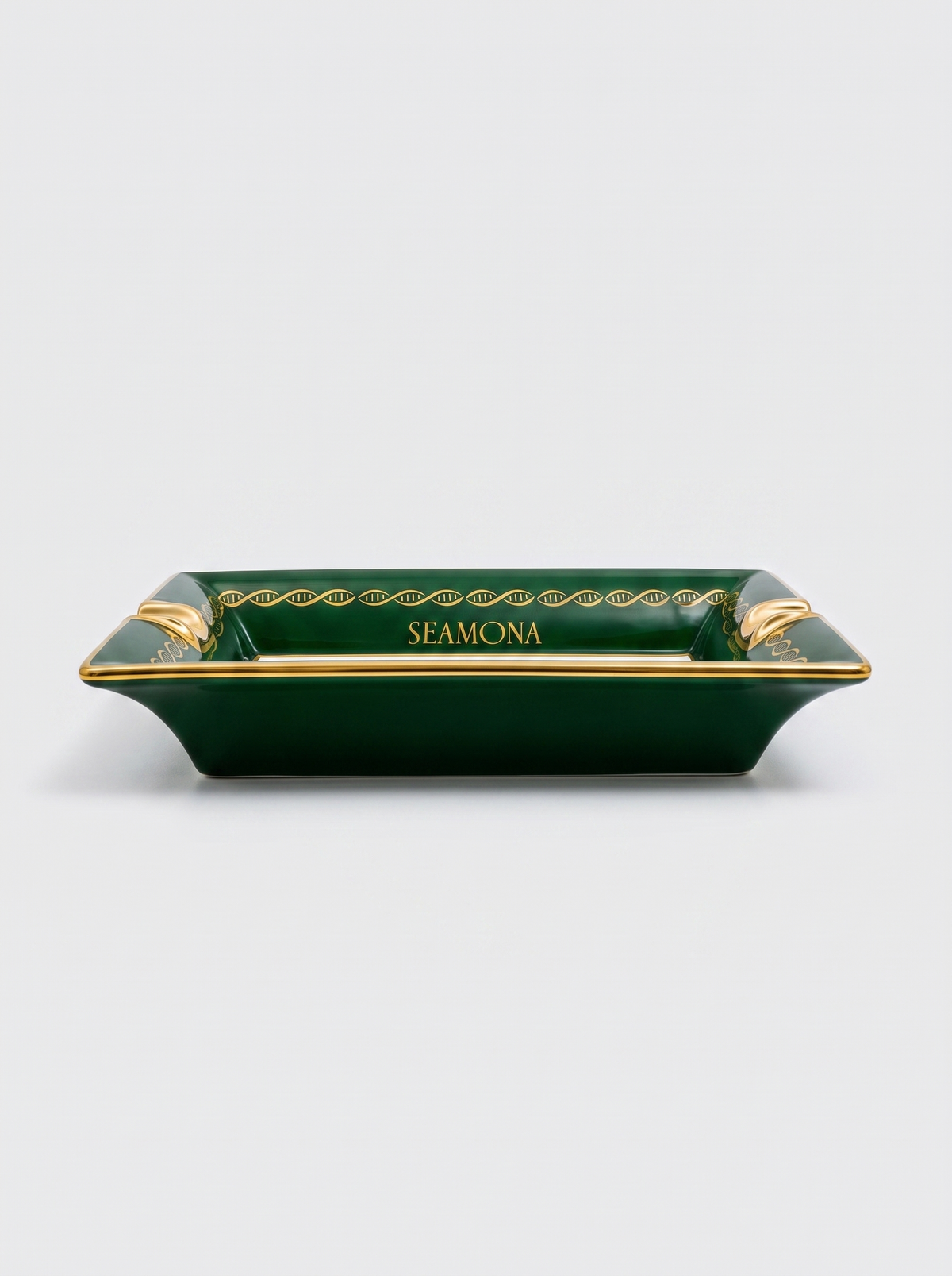 Fire Collection green porcelain cigar ashtray with gold rim, view 4