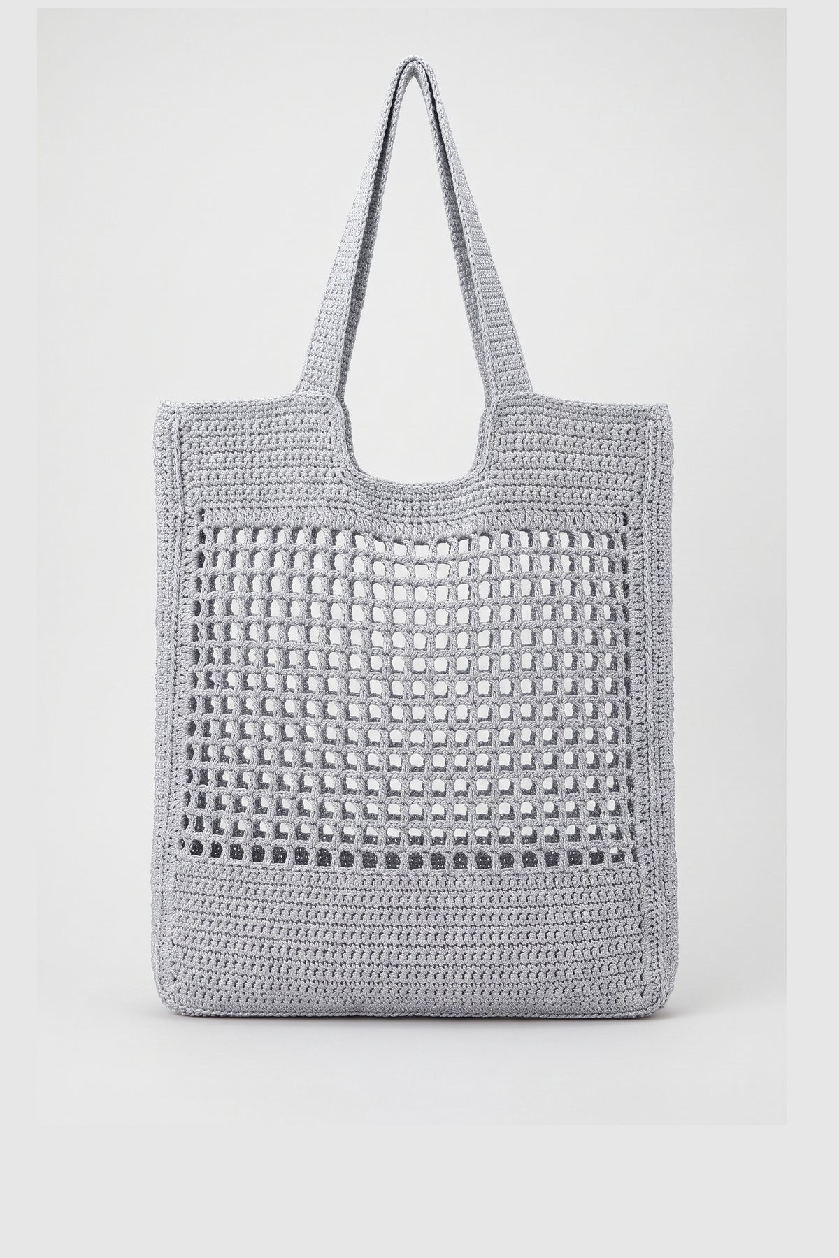 Handmade silver metallic crochet daily bag, view 5