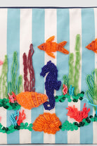 Natural Art Pieces turquoise striped clutch with punched tropical fish, view 6
