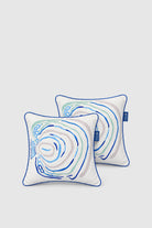 Angel white fish pillow 40x40 with blue and teal rings, view 3