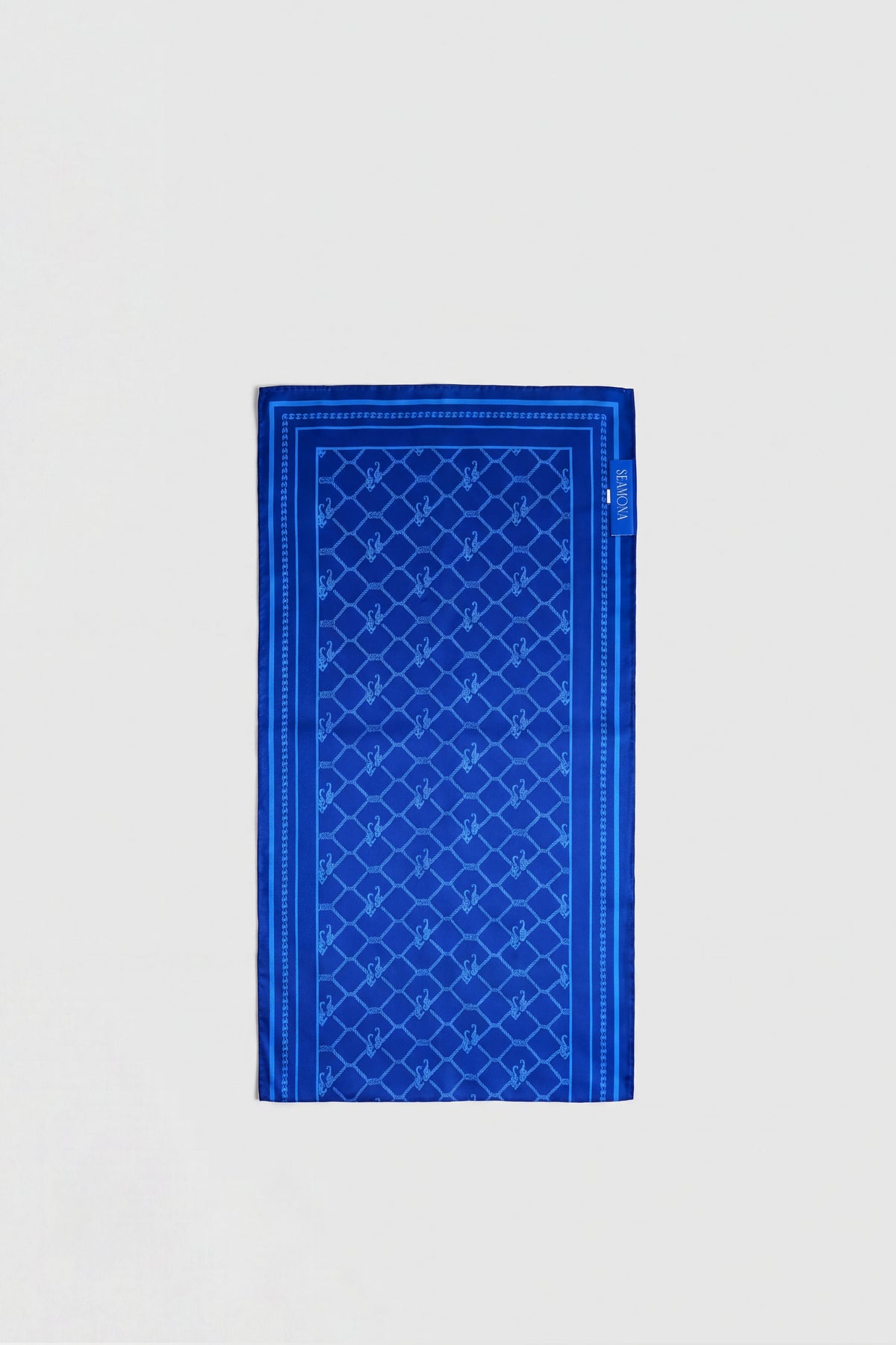 Royal Blue Blanc navy skinny silk scarf, front view