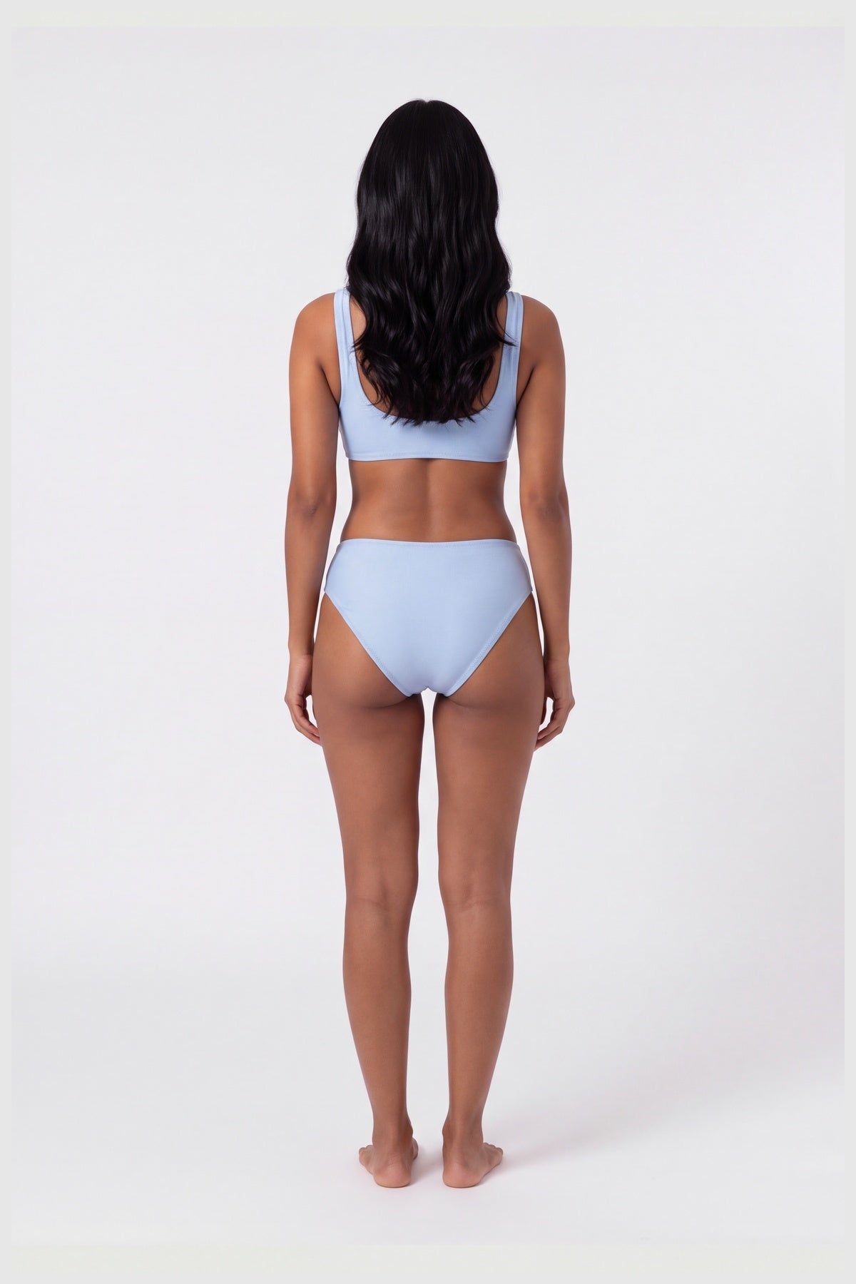 Blue Blanc shiny sky blue square neck bikini, view 3