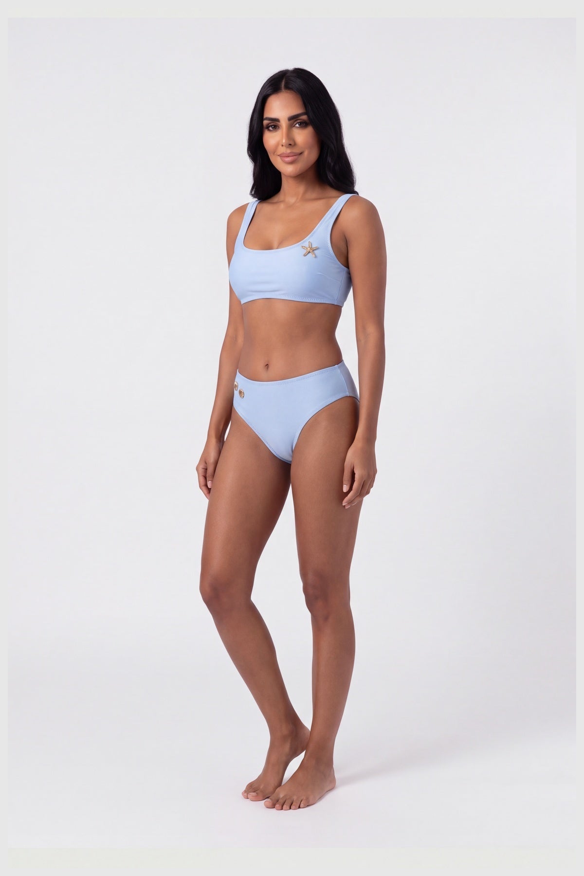 Blue Blanc shiny sky blue square neck bikini, view 4