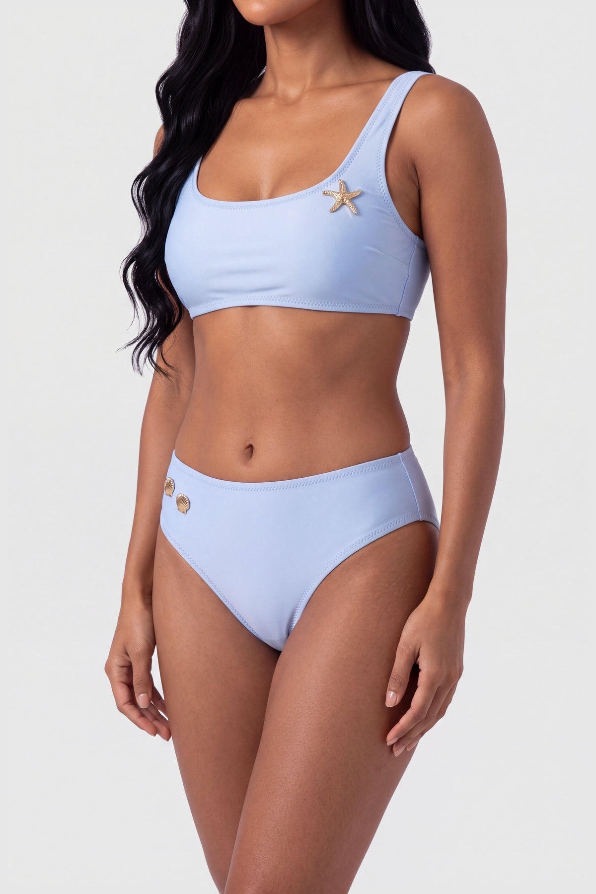 Blue Blanc shiny sky blue square neck bikini, view 6