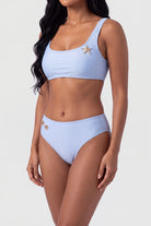 Blue Blanc shiny sky blue square neck bikini, view 6