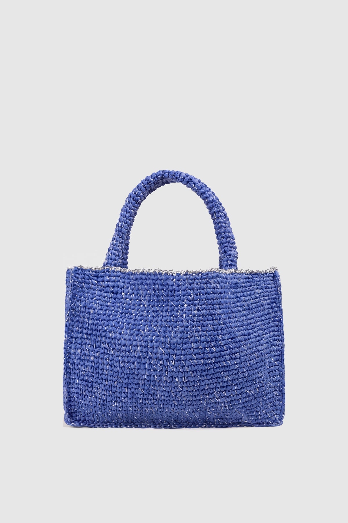 Handmade marine blue woven daily bag with Seamona logo, view 4
