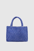 Handmade marine blue woven daily bag with Seamona logo, view 4