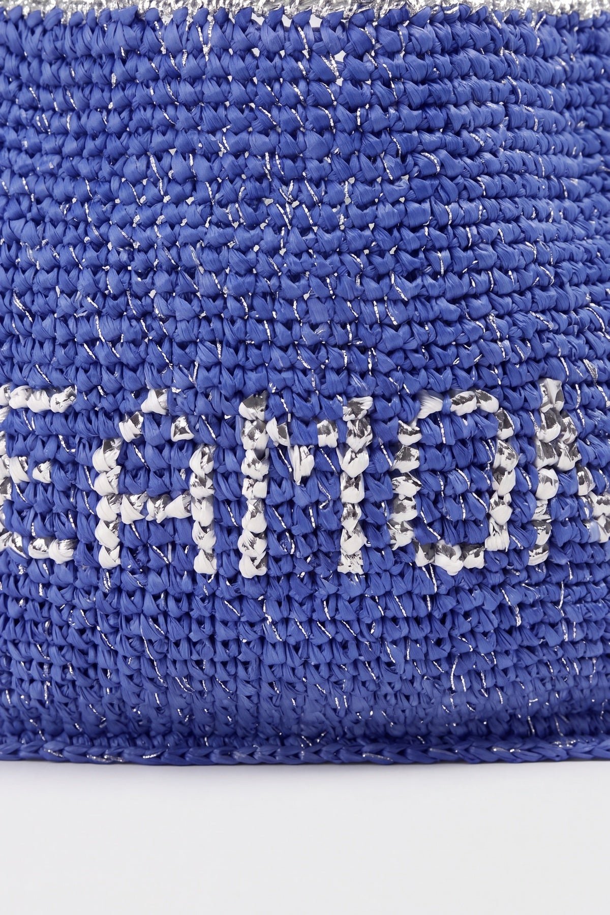 Handmade marine blue woven daily bag with Seamona logo, view 5