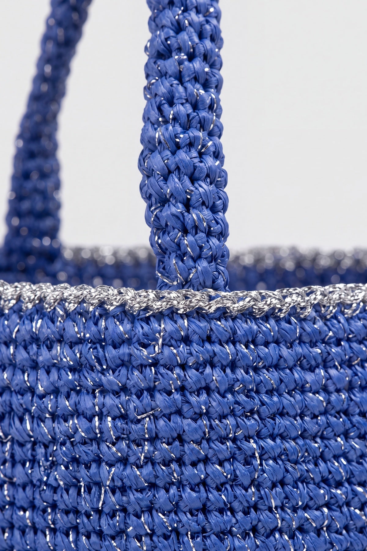 Handmade marine blue woven daily bag with Seamona logo, view 6