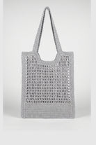 Handmade silver metallic crochet daily bag, front view