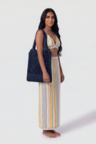 Handmade navy metallic crochet daily bag, view 3
