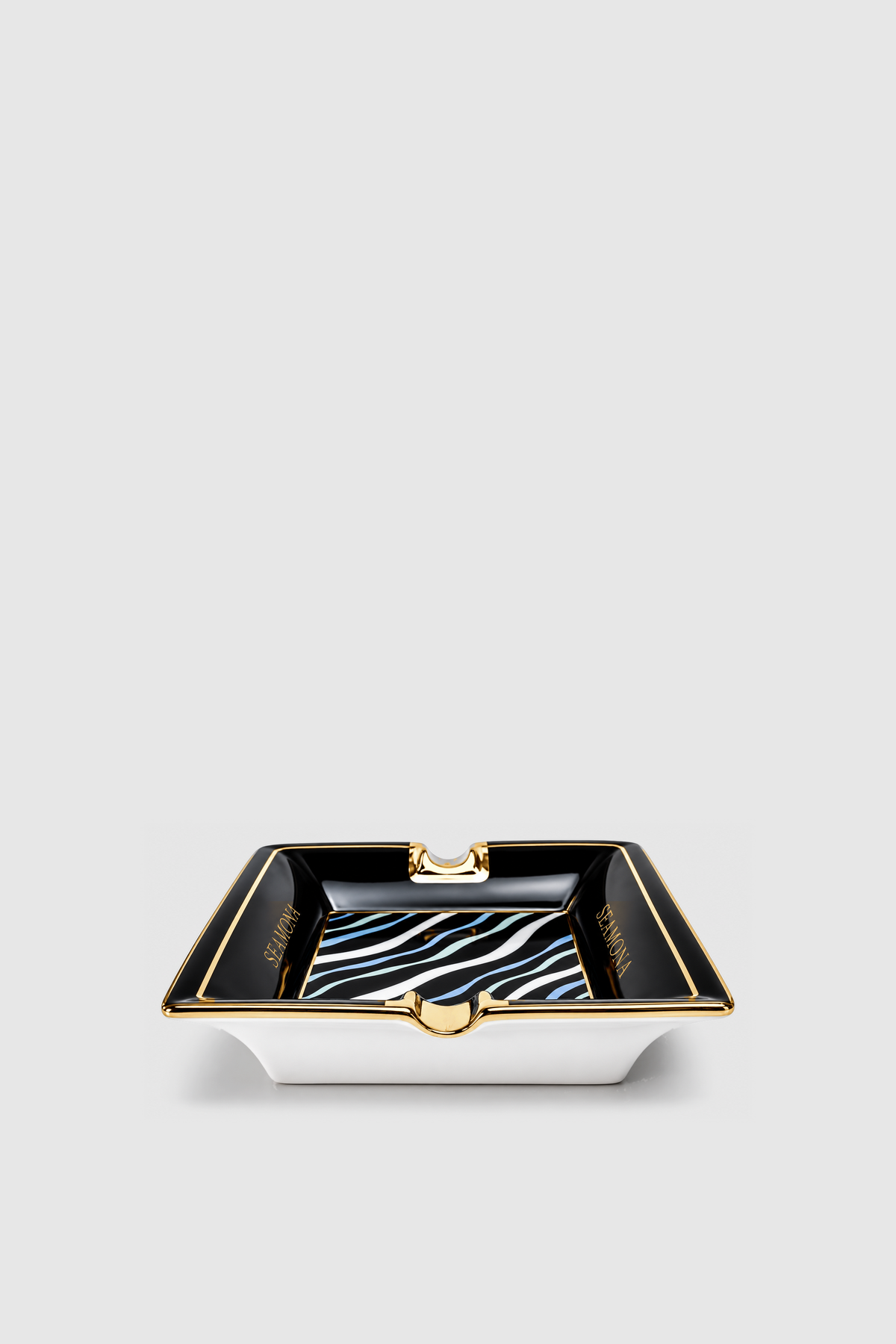 Angel black porcelain ashtray with wave motif, view 3